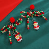 Women's Electroplated Alloy Beaded Bow Earrings With Santa Claus Pendants Colorful Christmas Festival Jewelry