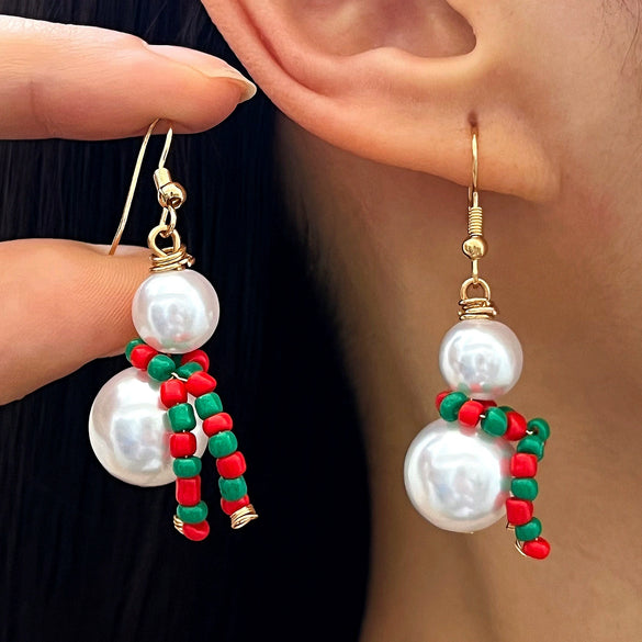 Women's Electroplated Alloy Beaded Bow Earrings With Santa Claus Pendants Colorful Christmas Festival Jewelry