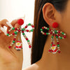 Women's Electroplated Alloy Beaded Bow Earrings With Santa Claus Pendants Colorful Christmas Festival Jewelry