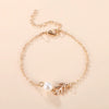 Women's Electroplated Alloy Bracelet With Imitation Pearl And Leaf Chain Geometric Floral Light Luxury Style