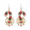 Women's Electroplated Alloy Caneshaped Drop Earrings With Rhinestone Bow And Festive Design