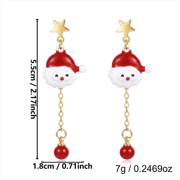 Women’s Electroplated Alloy Christmas Tree Drop Earrings With Cute Ghost And Crown Design And Stainless Steel Posts