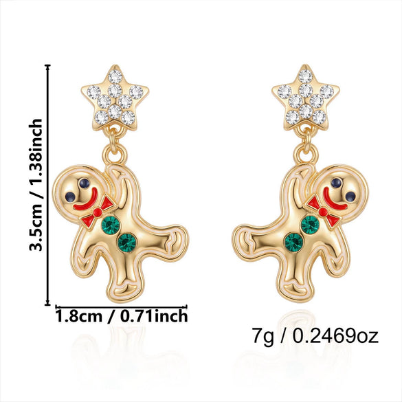 Women’s Electroplated Alloy Christmas Tree Drop Earrings With Cute Ghost And Crown Design And Stainless Steel Posts