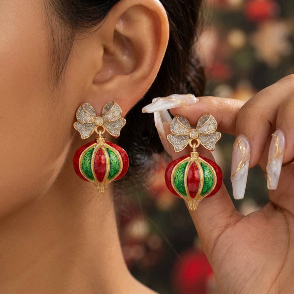 Women’s Electroplated Alloy Christmas Tree Drop Earrings With Cute Ghost And Crown Design And Stainless Steel Posts