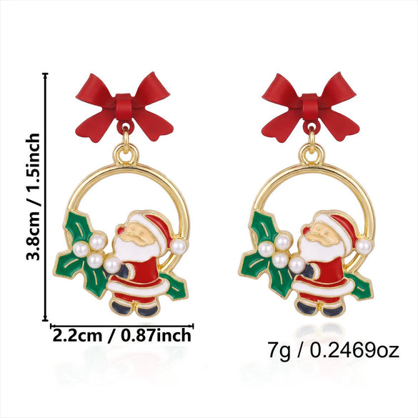 Women’s Electroplated Alloy Christmas Tree Drop Earrings With Cute Ghost And Crown Design And Stainless Steel Posts