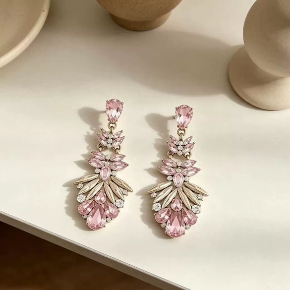 Women's Electroplated Alloy Drop Earrings With Flower Design Light Luxury Evening Dress Accessories