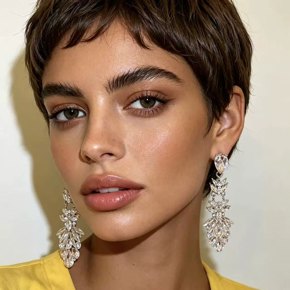 Women's Electroplated Alloy Drop Earrings With Flower Design Light Luxury Evening Dress Accessories