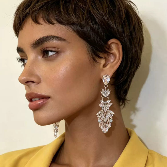 Women's Electroplated Alloy Drop Earrings With Flower Design Light Luxury Evening Dress Accessories