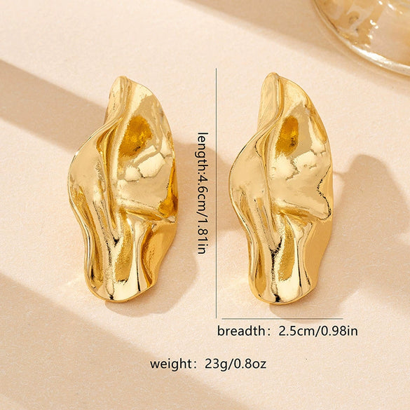 Women's Electroplated Alloy Earrings With Irregular Hollow Twisted Ring Design Geometric Floral Shape Stainless Steel Ear Needles And Jazz Style