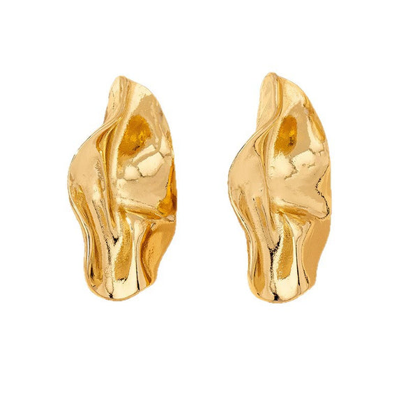 Women's Electroplated Alloy Earrings With Irregular Hollow Twisted Ring Design Geometric Floral Shape Stainless Steel Ear Needles And Jazz Style