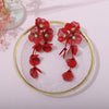 Women's Electroplated Alloy Flower And Leaf Tassel Earrings With Stainless Steel Ear Needles Retro Exaggerated Fashion Jewelry