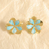 Women's Electroplated Alloy Flower Stud Earrings With Hollow Doublelayer Petal Design And Stainless Steel Posts