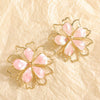 Women's Electroplated Alloy Flower Stud Earrings With Hollow Doublelayer Petal Design And Stainless Steel Posts