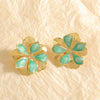 Women's Electroplated Alloy Flower Stud Earrings With Hollow Doublelayer Petal Design And Stainless Steel Posts