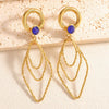 Women's Electroplated Alloy Geometric Rhombus Layered Tassel Earrings With Stainless Steel Posts Long Fashion Statement Ear Accessories