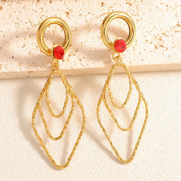 Women's Electroplated Alloy Geometric Rhombus Layered Tassel Earrings With Stainless Steel Posts Long Fashion Statement Ear Accessories