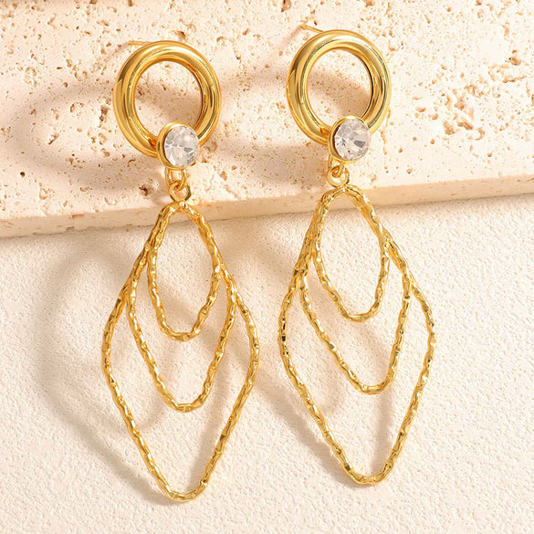 Women's Electroplated Alloy Geometric Rhombus Layered Tassel Earrings With Stainless Steel Posts Long Fashion Statement Ear Accessories