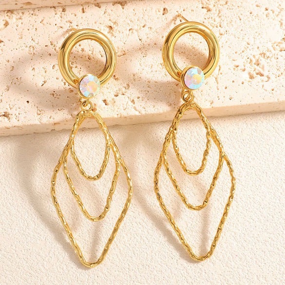 Women's Electroplated Alloy Geometric Rhombus Layered Tassel Earrings With Stainless Steel Posts Long Fashion Statement Ear Accessories