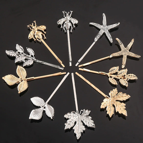 Women’s Electroplated Alloy Hair Clip With Bee Leaf And Ocean Shell Motifs For Side Bang Styling