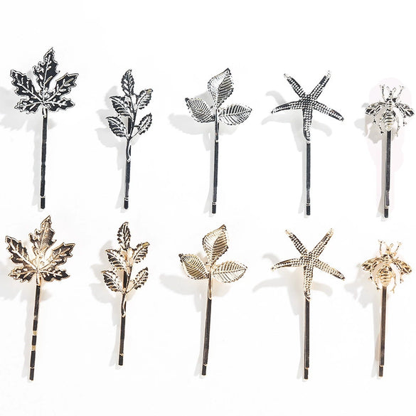 Women’s Electroplated Alloy Hair Clip With Bee Leaf And Ocean Shell Motifs For Side Bang Styling