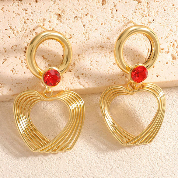 Women's Electroplated Alloy Heart Earrings With Zircon Accents Geometric Fashion Ear Jewelry And Stainless Steel Posts