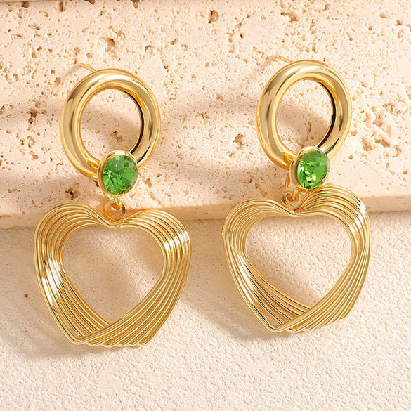Women's Electroplated Alloy Heart Earrings With Zircon Accents Geometric Fashion Ear Jewelry And Stainless Steel Posts