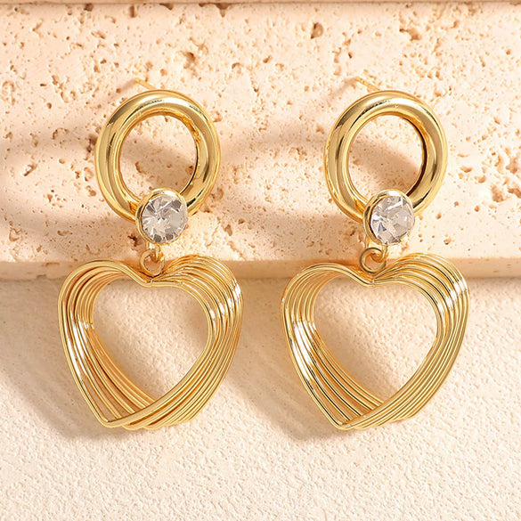 Women's Electroplated Alloy Heart Earrings With Zircon Accents Geometric Fashion Ear Jewelry And Stainless Steel Posts