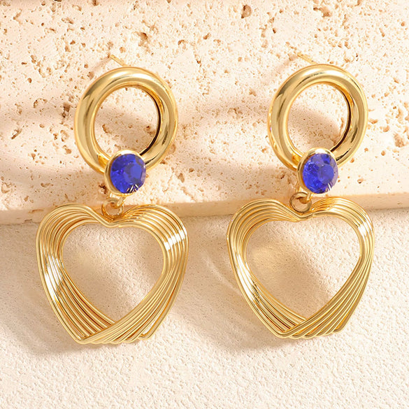 Women's Electroplated Alloy Heart Earrings With Zircon Accents Geometric Fashion Ear Jewelry And Stainless Steel Posts