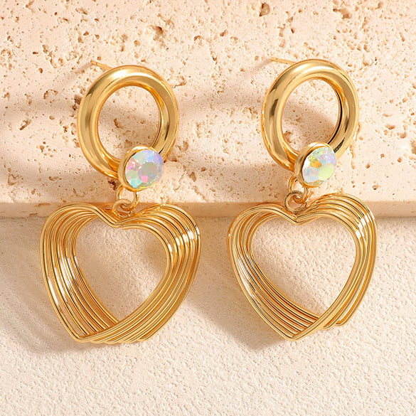 Women's Electroplated Alloy Heart Earrings With Zircon Accents Geometric Fashion Ear Jewelry And Stainless Steel Posts