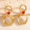 Women's Electroplated Alloy Heart Earrings With Zircon Accents Geometric Fashion Ear Jewelry And Stainless Steel Posts