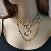Women's Electroplated Alloy Layered Pendant Necklace With Openable Heart Geometric Ring And Letter Details
