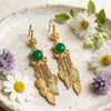 Women's Electroplated Alloy Leaf Tassel Earrings With Steel Needles Retro Palace Style Geometric Drop Jewelry