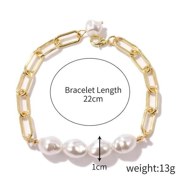 Women's Electroplated Alloy Multilayer Pearl Irregular Geometry Bracelet