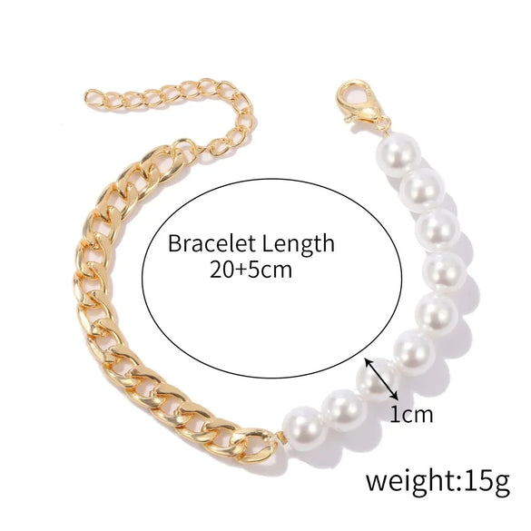Women's Electroplated Alloy Multilayer Pearl Irregular Geometry Bracelet