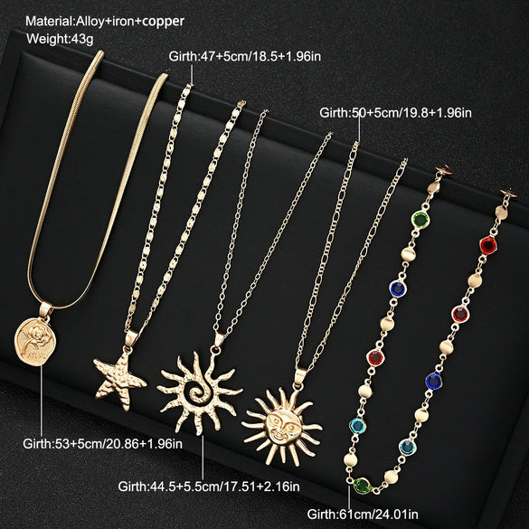 Women's Electroplated Alloy Yshaped Long Layered Necklace With Colorful Diamond Rose Starfish And Geometric Charms