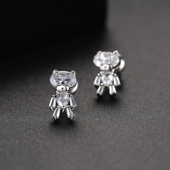 Women's Electroplated Copper Bear Earrings With Zircon Accents Fashion Animal Jewelry Wholesale
