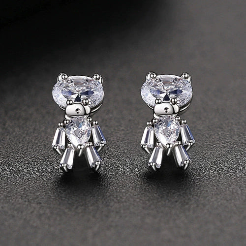 Women's Electroplated Copper Bear Earrings With Zircon Accents Fashion Animal Jewelry Wholesale