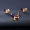 Women's Electroplated Copper Butterfly And Dragonfly Necklace Earrings Set With Colorful Crystal Zircon Pendant Natural Style Jewelry