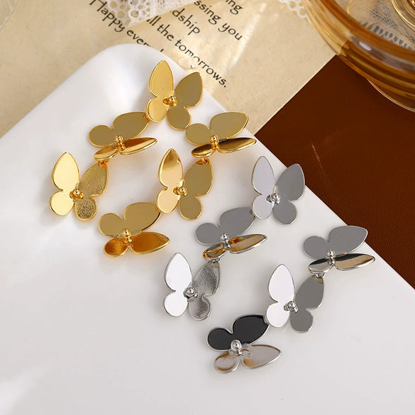 Women's Electroplated Copper Butterfly Earrings With Stainless Steel Ear Needles Retro Animalinspired Insect Design Jewelry