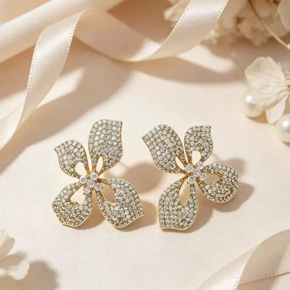 Women's Electroplated Copper Butterfly Flower Earrings With Steel Ear Needles And Sparkling High End Animal Inspired Style