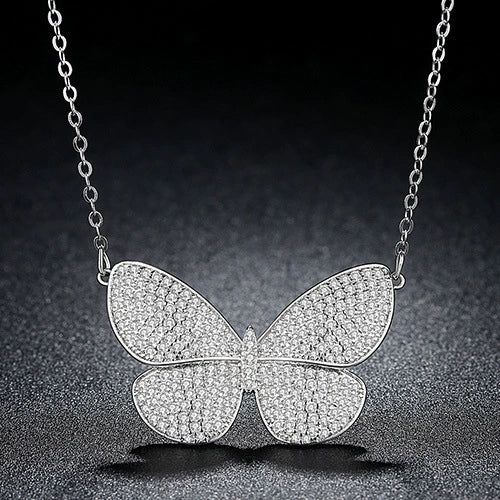 Women's Electroplated Copper Butterfly Pendant Necklace With Zircon Inlay And Ochain Elegant Insectinspired Jewelry