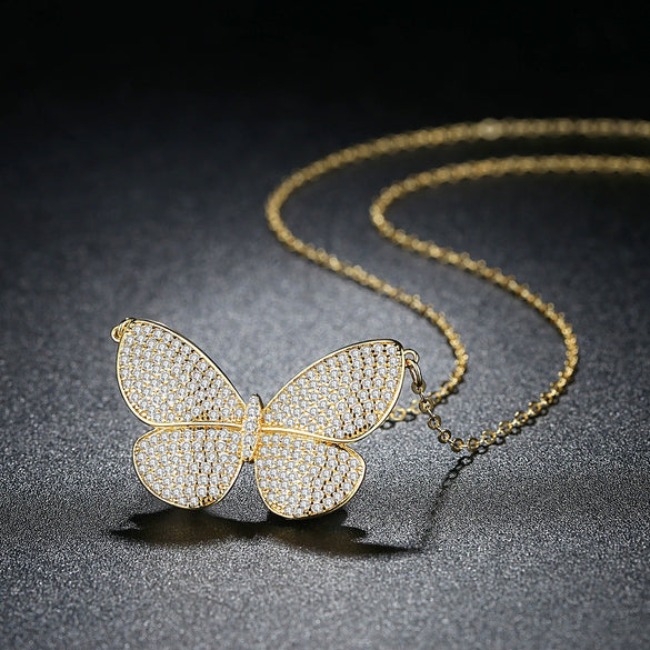 Women's Electroplated Copper Butterfly Pendant Necklace With Zircon Inlay And Ochain Elegant Insectinspired Jewelry