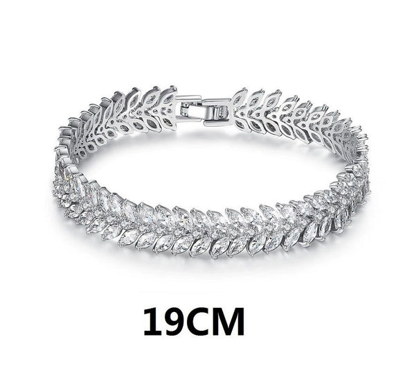 Women's Electroplated Copper Crystal Wheat Bracelet With Horse Eye Zircon And Geometric Leaf Detail Fashion Jewelry