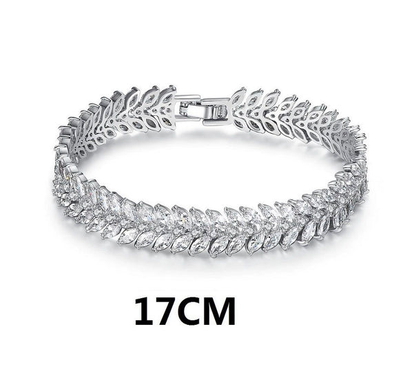 Women's Electroplated Copper Crystal Wheat Bracelet With Horse Eye Zircon And Geometric Leaf Detail Fashion Jewelry
