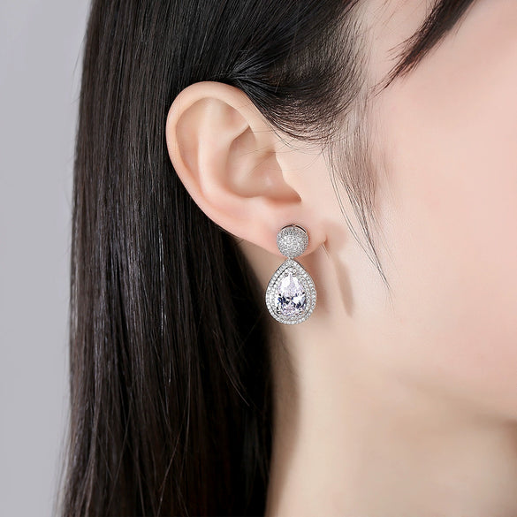 Women's Electroplated Copper Drop Earrings With Microinlaid Zircon Fashion Jewelry For Wholesale
