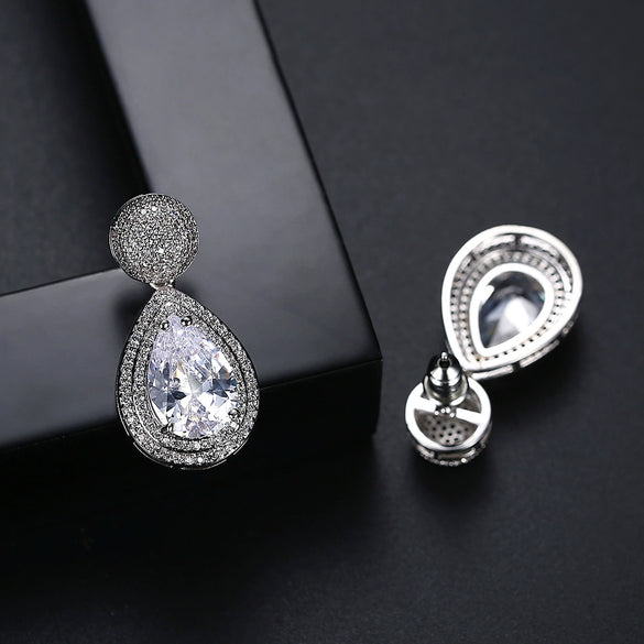 Women's Electroplated Copper Drop Earrings With Microinlaid Zircon Fashion Jewelry For Wholesale