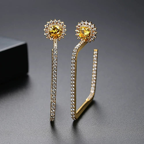 Women's Electroplated Copper Earrings With Microinlaid Zircon Geometric Flower Design Square Statement Fashion Jewelry