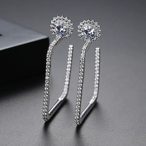 Women's Electroplated Copper Earrings With Microinlaid Zircon Geometric Flower Design Square Statement Fashion Jewelry