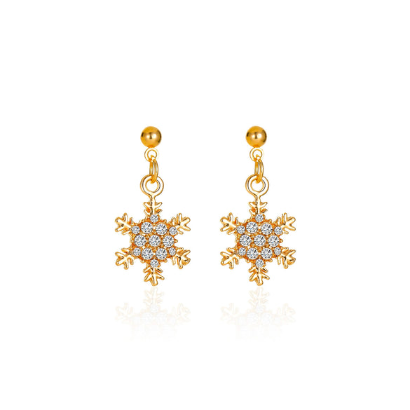 Women's Electroplated Copper Elk Antler Earrings With Snowflake Zircon And Stainless Steel Posts