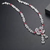 Women's Electroplated Copper Floral Necklace With Heartshaped Zircon Pendant And Handmade Chain
